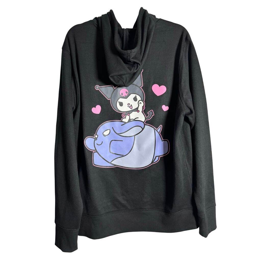 SANRIO KUROMI Hoodie NEW Double Graphic Kangaroo Pocket Black Size M - Picture 3 of 11